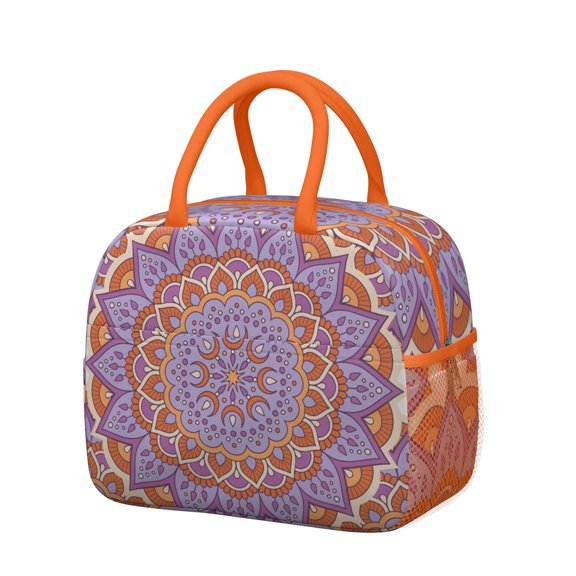 Zen Mandala Insulated Lunch Box – Spiritual Floral Pattern, Large Capacity for Work & Travel