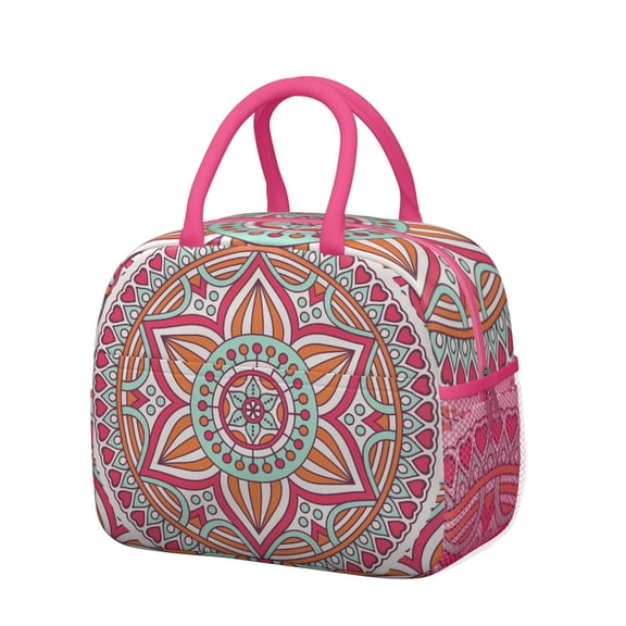 Zen Mandala Insulated Lunch Box – Spiritual Floral Pattern, Large Capacity for Work & Travel