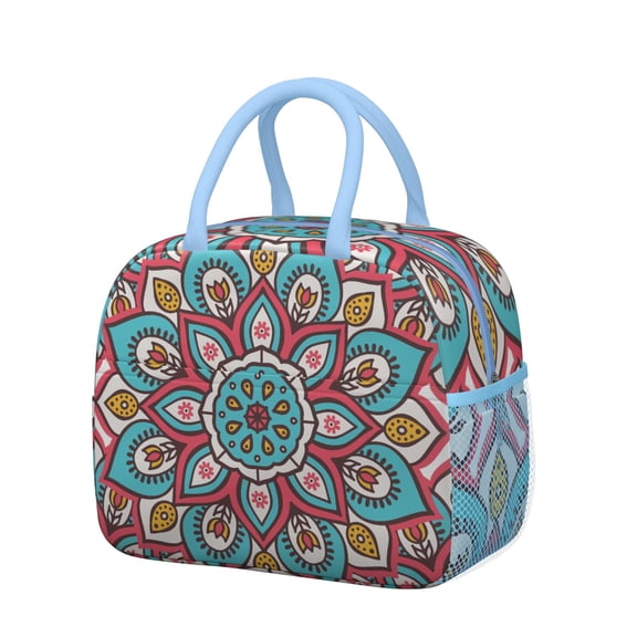 Zen Mandala Insulated Lunch Box Spiritual Floral Pattern Large Capacity for Work & Travel