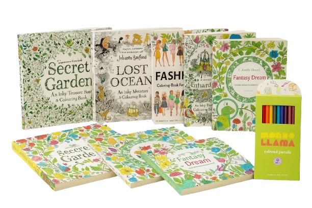 Zen Mandala & Mondo LLAMA Creative Escape Art Pack – 7 Coloring Books + Pencil Set