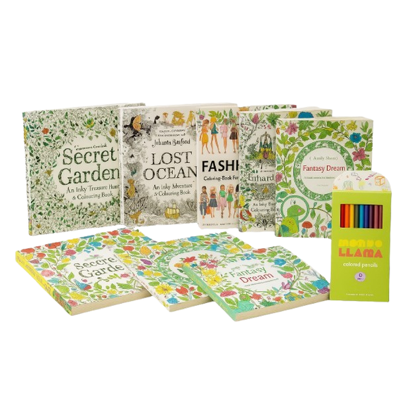 Zen Mandala & Mondo LLAMA Creative Escape Art Pack  7 Coloring Books + Pencil Set