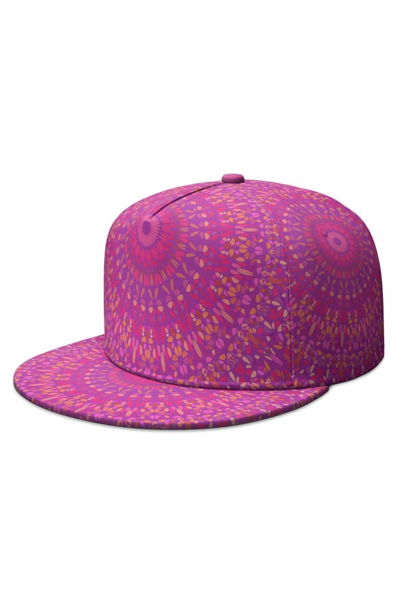 Zen Mandala Trucker Hat, Adjustable Snapback with Ornamental Floral & Energy Patterns, Hip Hop Yoga Fashion