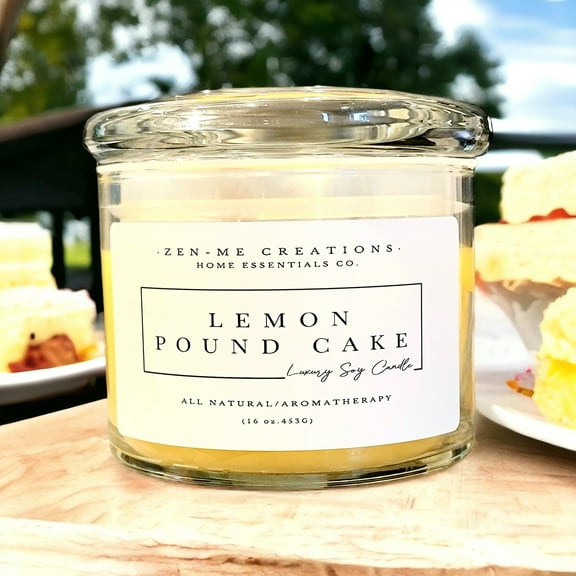 Zen-Me Creations 16 oz. Lemon Pound Cake Scented Luxury Soy Wax Blend Wood Wick Candle Citrus Fruity Scent