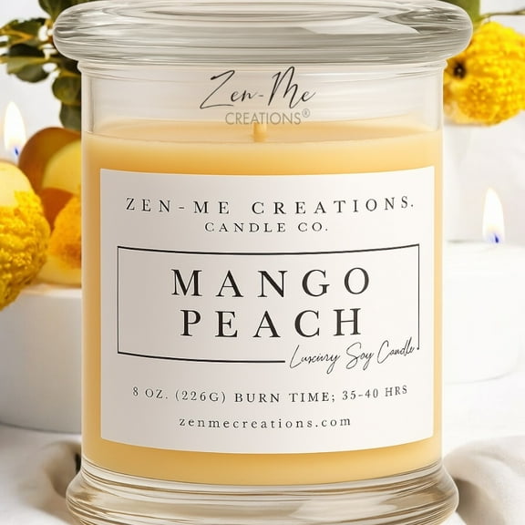 Zen-Me Creations 16 oz. Mango Peach Luxury Soy Wax Blend Wood Wick Candle Fruity Scent