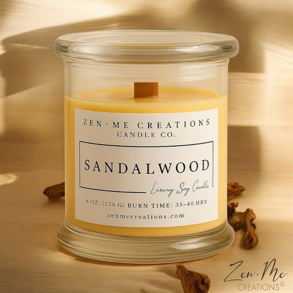 Zen-Me Creations 16 oz. Sandalwood Scented Soy Coconut Blend Candle with 90 Hour Burn Time