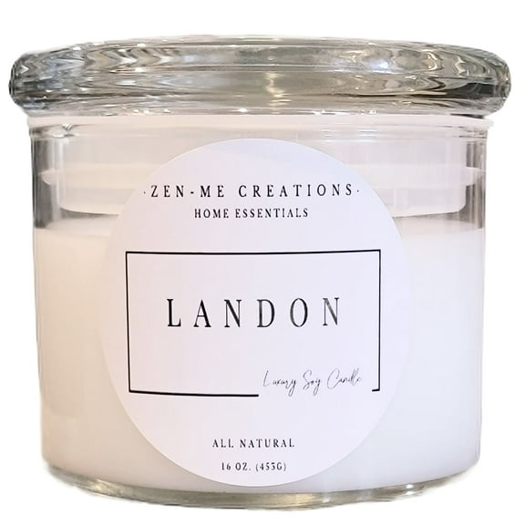 Zen-Me Creations Landon Luxury 16 oz. Unisex Fragrance Scented Soy Coconut Wax Blend Candle with 90 Burn Time, Wood Wick and Clean Scent