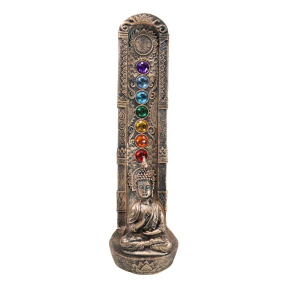 Zen Meditating Buddha Monk With 7 Chakra Zones Gem Colors Incense Holder Statue