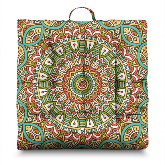 Zen Meditation Floor Pillow Square Boho Chic Cushion with Mystic Ethnic Patterns, Perfect for Minimalist Home Decor