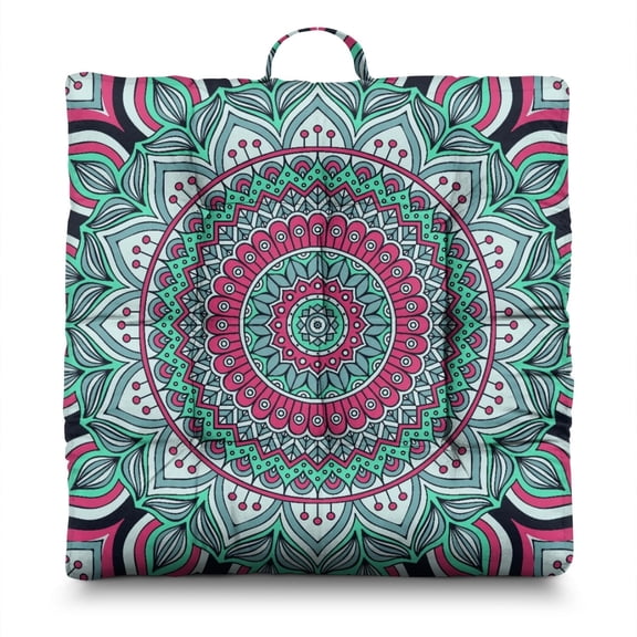 Zen Meditation Floor Pillow Square Boho Chic Cushion with Mystic Ethnic Patterns, Perfect for Minimalist Home Decor