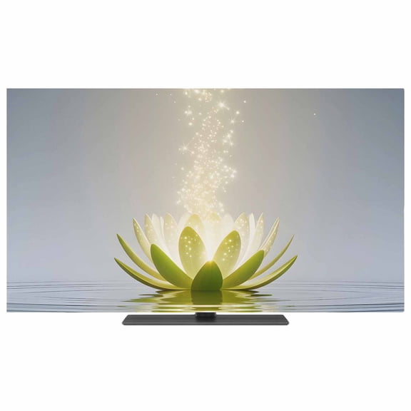 Zen Meditation Lotus Floral TV Dust Cover,Stretchable TV Screen Desktop Computer Protector Cover,Green Floral Modern Art Television Dustproof Slipcover for 58–65 Inch Flat or Curved TVs