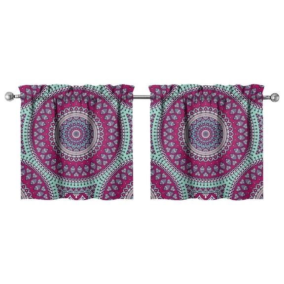 Zen Meditation Mandala Kitchen Curtains 2 Pack - 27.5x24 Inch Boho Chic Tribal Boho, Semi-Sheer Rod Pocket Window Treatment