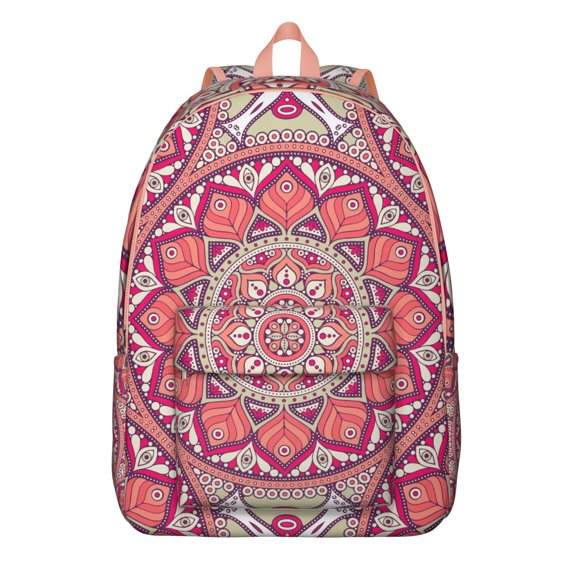 Zen Meditation Mandala Pattern Backpack for Women, Traditional Boho Style School Daypack with Artistic Ethnic Ornament
