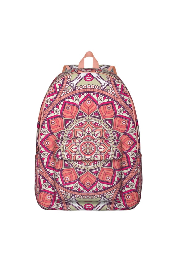 Zen Meditation Mandala Pattern Backpack for Women, Traditional Boho Style School Daypack with Artistic Ethnic Ornament