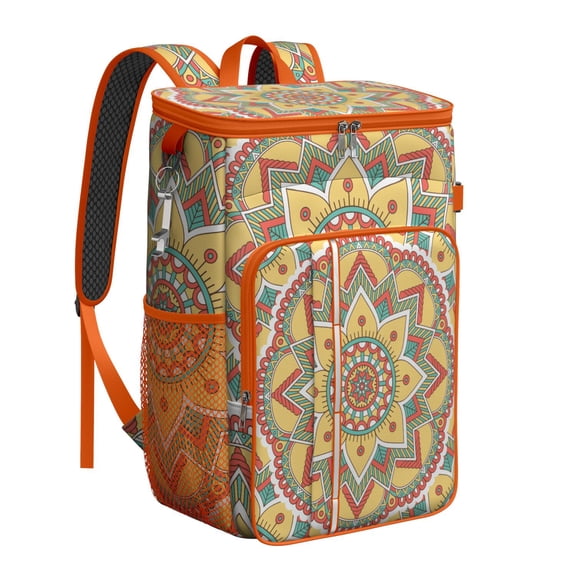 Zen Meditation Mandala Pattern Cooler Backpack, Leakproof Waterproof Insulated Lunch Bag, Mystic Ethnic Design for Yoga Retreats, Travel