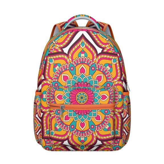 Zen Meditation Mandala School Backpack Durable Students’s Backpack with Ethnic Inspired Symmetrical Mandala and Traditional Sacred Mandala Pattern