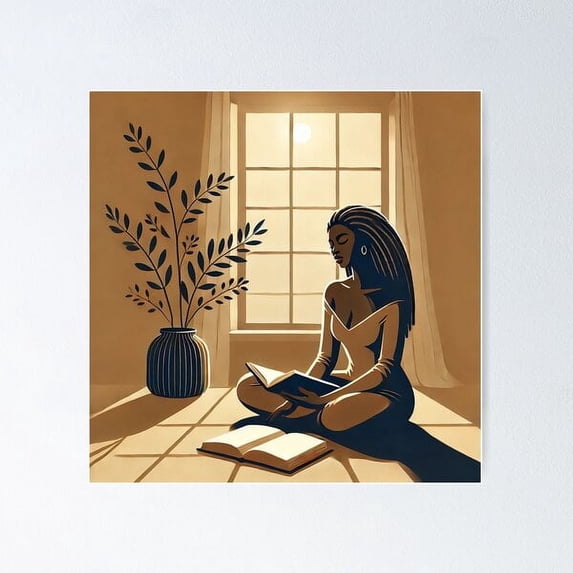 Zen & Melanin | Minimalist Design Of Serene Black Woman | Afrocentric Wellness Decor Poster Wall Art, Modern Wall Decor For Living Room Bedroom, 24x24 UNFRAMED