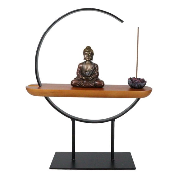 Zen Metal Crescent Amitabha Buddha With Lotus Incense Burner Meditation Tool