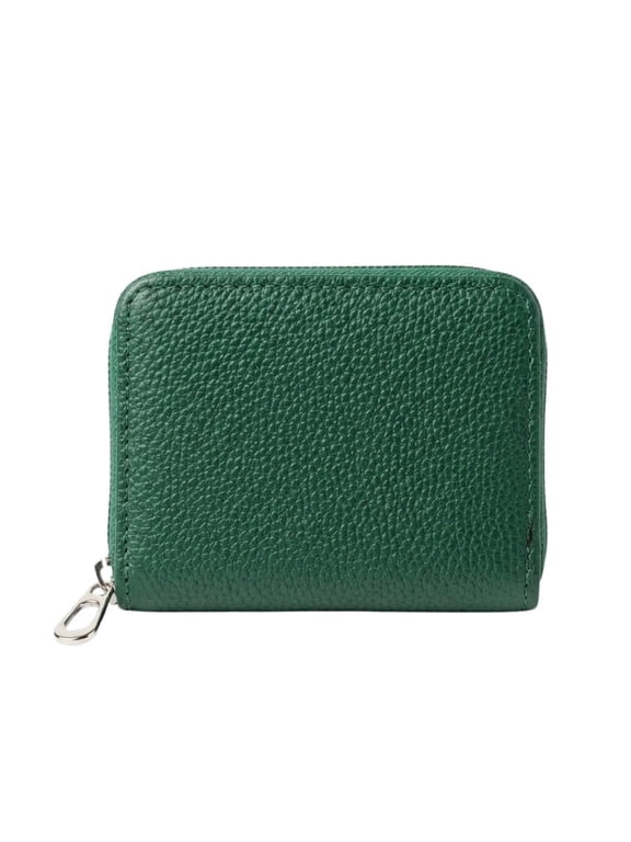 - Compact Green Leather Zip Wallet for Women & Men Minimalist Pebbled Texture, Secure Closure, Everyday Use
