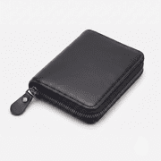 Zen Natural -Men s Black Leather Zip Wallet   Compact RFID Blocking Card Holder with Secure Zipper Closure