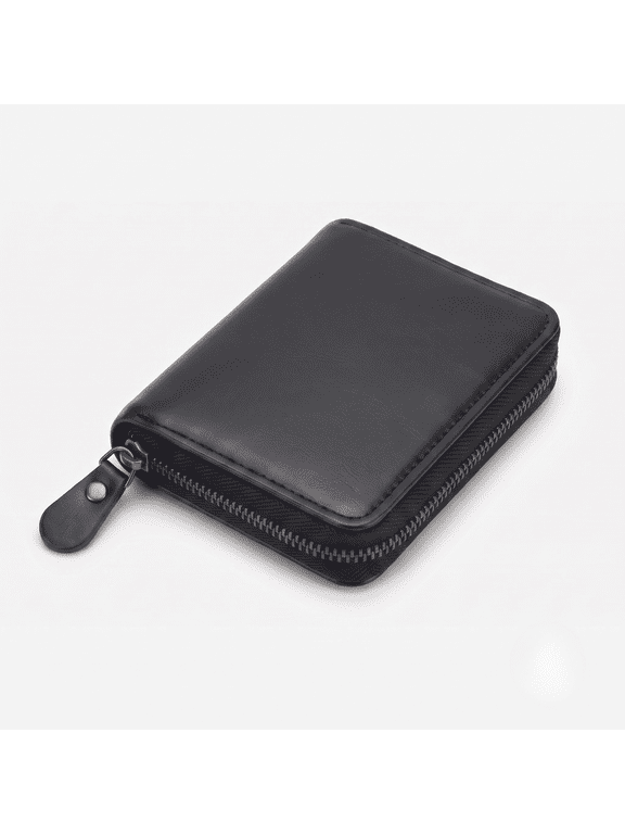 -Mens Black Leather Zip Wallet Compact RFIDBlocking Card Holder with Secure Zipper Closure