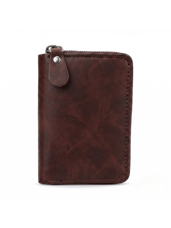 - Mens Classic Brown Leather Zip Wallet Compact, Durable & Stylish Everyday Organizer