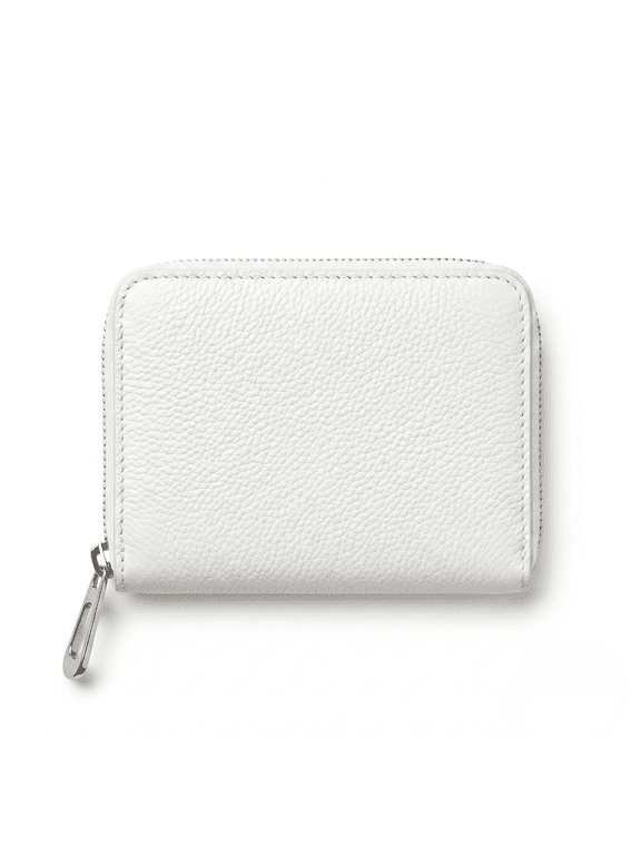 - White Genuine Leather Zip Wallet Compact, Minimalist Design for Men & Women