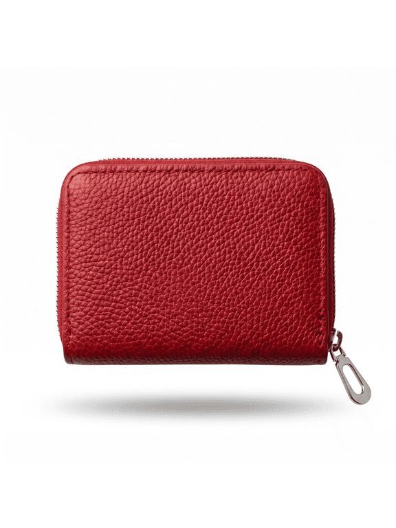 - Women's Compact Pebbled Leather Wallet Magenta Zip Closure, Minimalist Everyday Accessory