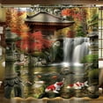 Zen Oasis Shower Curtain Japanese Garden with Fish Waterfall Stone