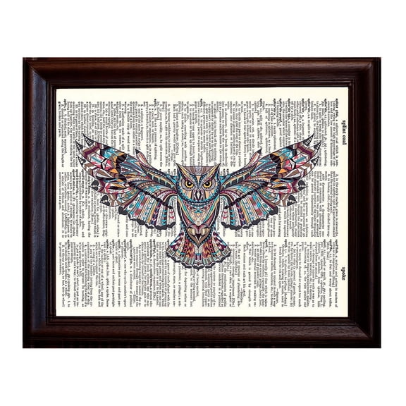 Zen Owl - Dictionary Art Print Printed On Authentic Vintage Dictionary Book Page - 8 x 10.5