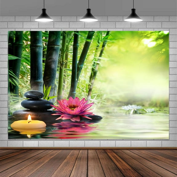 Zen Party Backdrop,7X5Ft Green Bamboo Forest Photography Background Party Event Decoration