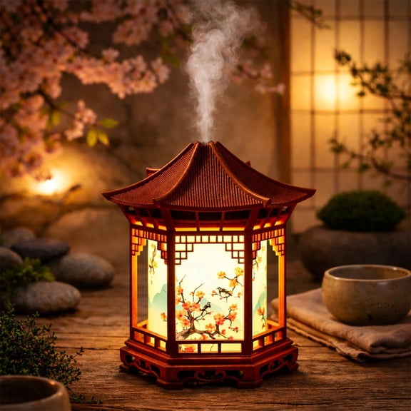 Zen Pavilion Lantern 2-in-1 Ultrasonic Diffuser & LED Night Light, 160ml Essential Oil Diffuser with 2 Mist Modes, Japanese Pagoda Style, Quiet for Yoga Bedroom Spa