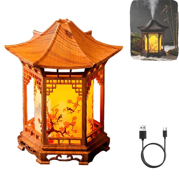 Zen Pavilion Lantern 2-in-1 Ultrasonic Diffuser & LED Night Light, 160ml Essential Oil Diffuser with 2 Mist Modes, Japanese Style Quiet for Yoga Meditation Spa