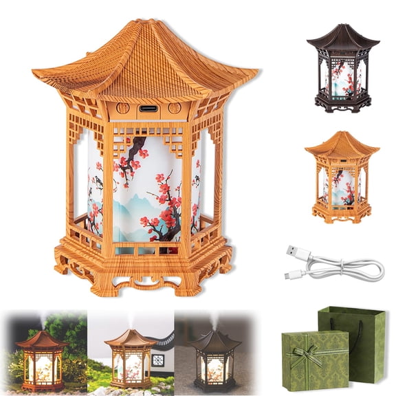 Zen Pavilion Lantern Aroma Diffuser 160ml, Pagoda Essential Oil Diffuser and Night Light with 2 Mist Modes Warm and Cool White LED Quiet Aromatherapy for Yoga Meditation Spa Bedroom