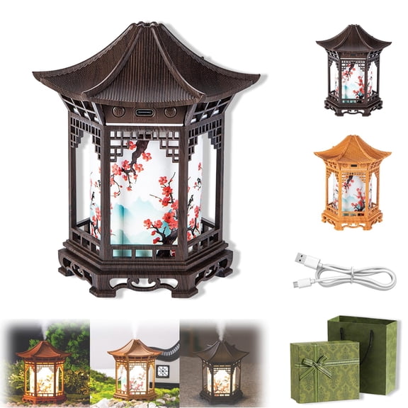 Zen Pavilion Lantern Aroma Diffuser 160ml, Pagoda Essential Oil Diffuser and Night Light with 2 Mist Modes Warm and Cool White LED Quiet Aromatherapy for Yoga Meditation Spa Bedroom