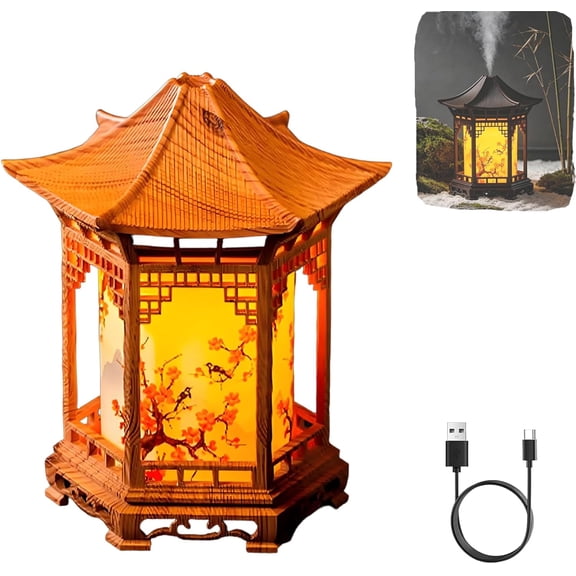 Zen Pavilion Lantern Aroma Diffuser, 2-in-1 160ml Essential Oil Diffuser & Night Light with 2 Mist Modes, Japanese Style Humidifier for Yoga, Meditation, Spa & Sleep (Light)