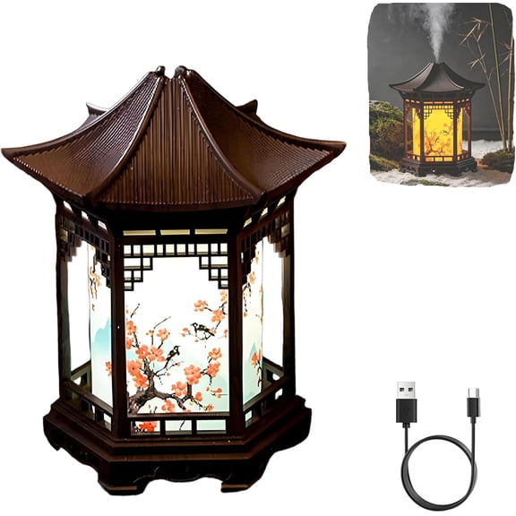 Zen Pavilion Lantern Aroma Diffuser, 2-in-1 160ml Essential Oil Diffuser & Night Light with 2 Mist Modes, Japanese Style Humidifier for Yoga, Meditation, Spa & Sleep (Dark)