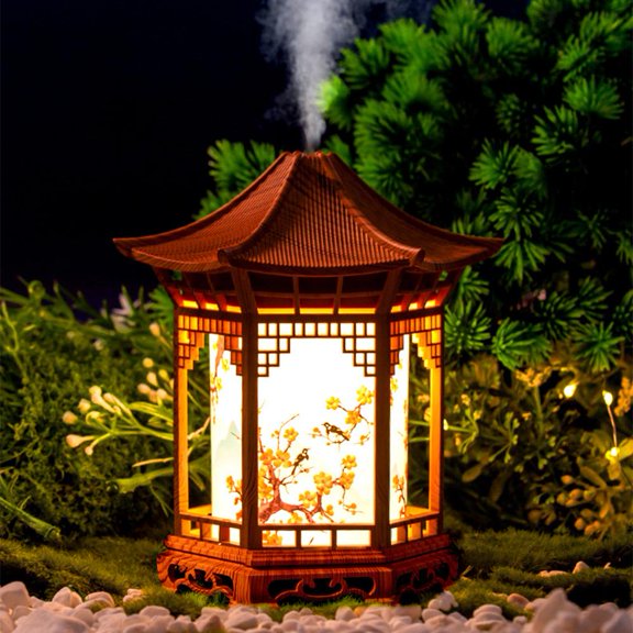 Zen Pavilion Lantern Aroma Diffuser & Night Light,160ml Essential Oil Diffuser with 2 Mist Modes,Japanese Zen Garden Humidifier,Warm Cool White LED,Quiet Operation for Yoga,Meditation & Sleep