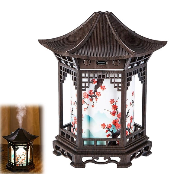 Zen Pavilion Lantern Aroma Diffuser & Night Light,160ml Essential Oil Diffuser with 2 Mist Modes,Japanese Zen Garden Humidifier,Warm Cool White LED,Quiet Operation for Yoga,Meditation & Sleep