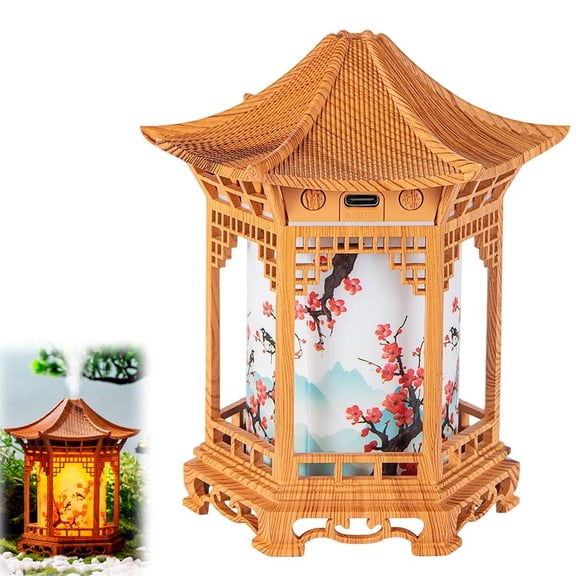 Zen Pavilion Lantern Aroma Diffuser & Night Light,160ml Essential Oil Diffuser with 2 Mist Modes,Japanese Zen Garden Humidifier,Warm Cool White LED,Quiet Operation for Yoga,Meditation & Sleep