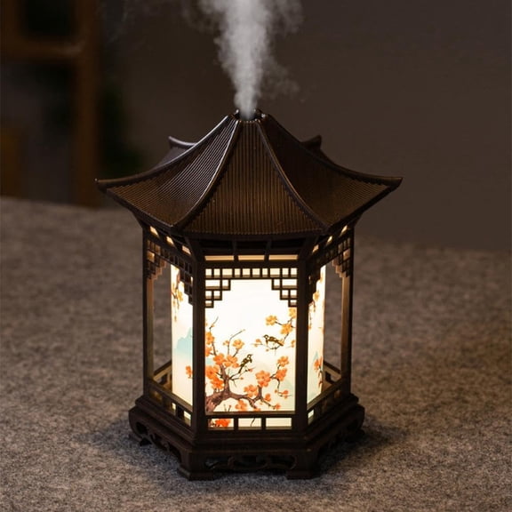 Zen Pavilion Lantern Aroma Diffuser & Night Light, 160ml Essential Oil Diffuser with 2 Mist Settings, Japanese-Style Zen Garden Humidifier, Quiet Operation for Yoga, Meditation, and Sleep