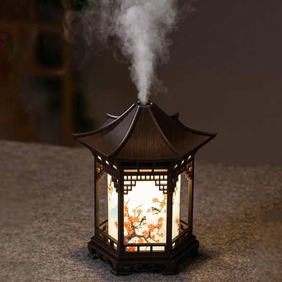 Zen Pavilion Lantern Aroma Diffuser & Night Light, Japanese Style Pavilion Humidifier & Aroma Diffuser,2-in-1 Vintage Lantern Essential Oil Diffusers with 2 Mist Modes,Quiet for Home