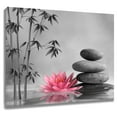 thumbnail image 1 of Zen Pink Floral Canvas Wall Art Water Lily and Zen Stone Bamboo Wall Art Modern Yoga Spa Wall Decor Framed for Bathroom Bedroom Office Painting,16 X 12 inches, 1 of 8