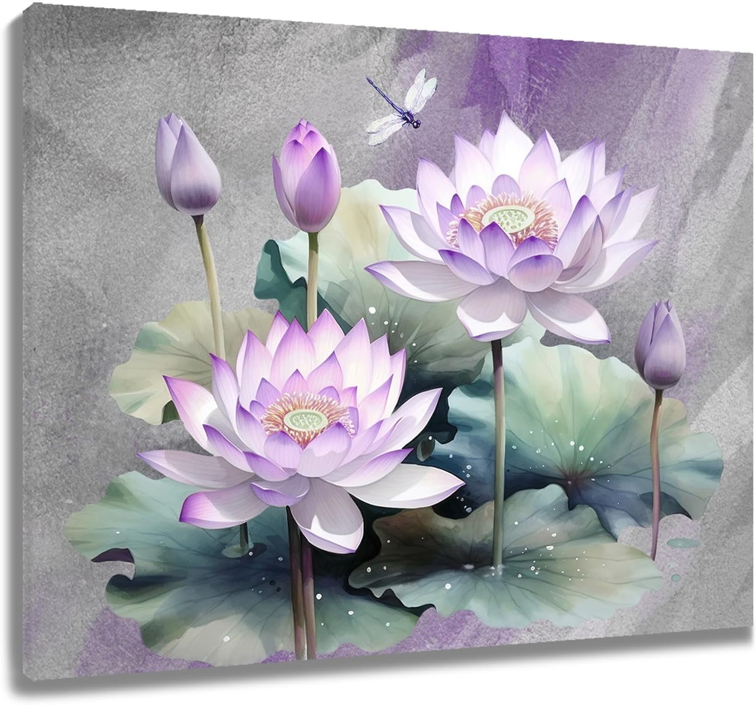 Zen Purple Floral Canvas Wall Art Water Lily Flower with Green Leaf ...