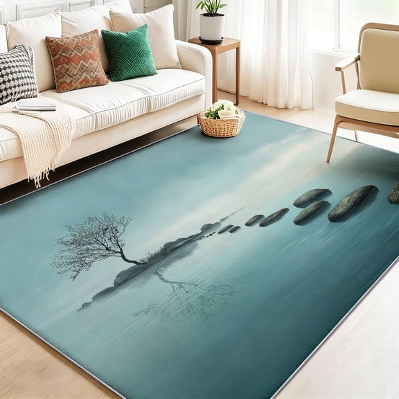Zen Rugs for Living Room Rug, Zen Spa Home Decor, Forest Washable Rugs for Bedroom, Asian Style Area Rug, Meditation Carpet, Zen Gifts for Women-5' x 8'