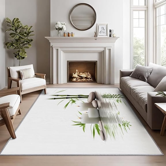 Zen Rugs for Living Room, Zen Spa Living Room Rug, Japanese Bamboo Stone Rug for Bedroom, Meditation Garden Washable Carpet, Spiritual Asian Home Decor & Gifts 2x3ft