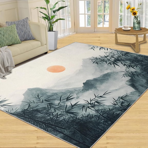 Zen Rugs for Bedroom, Japanese Ink Painting Area Rug, Japanese Rug for Kitchen Living Room Bedroom Dining Room-2' x 3'