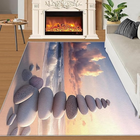 Zen Rugs for Living Room - Ocean Rug, Summer Beach Area Rug, Nordic Carpet, Washable & Non Slip & Soft Large Carpets Home Decor 1x2ft