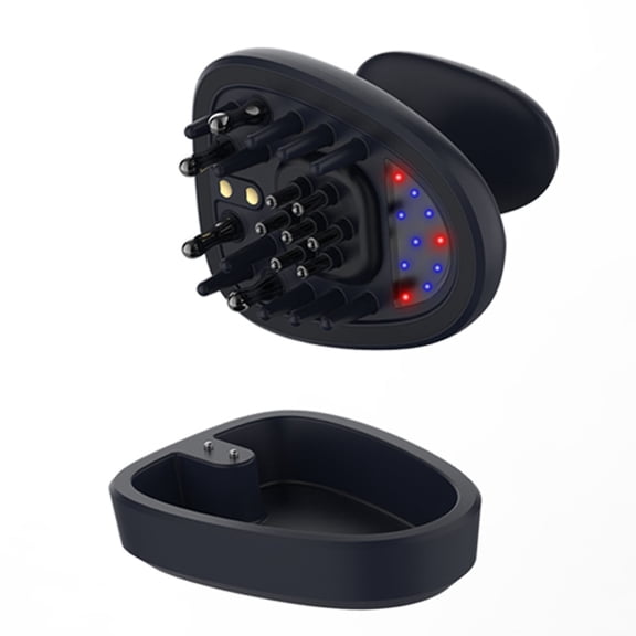 Zen Scalp Relaxation Tool with Liquid Tank, 3D Rhythmic Vibration Hair Comb with Red Light therapy, Portable Essential Oil Serum Applicator for Stress Relief, Elite Midnight Black