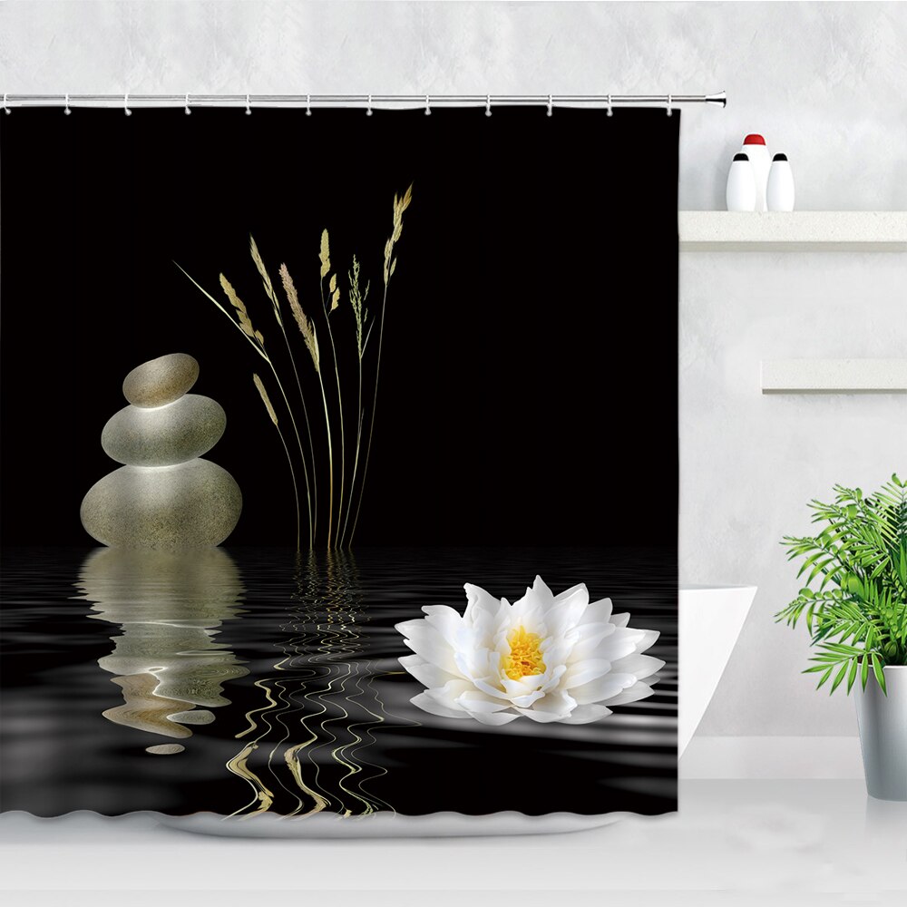 Zen Shower Curtain for Asian Bathroom Decor Natural Grey Pebble Stone