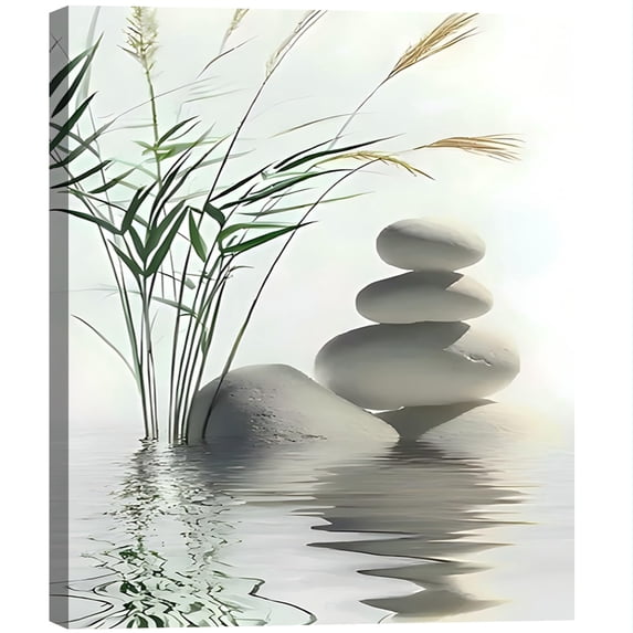 Zen Spa Bathroom Wall Art, Framed Canvas Print with Stone Design ...